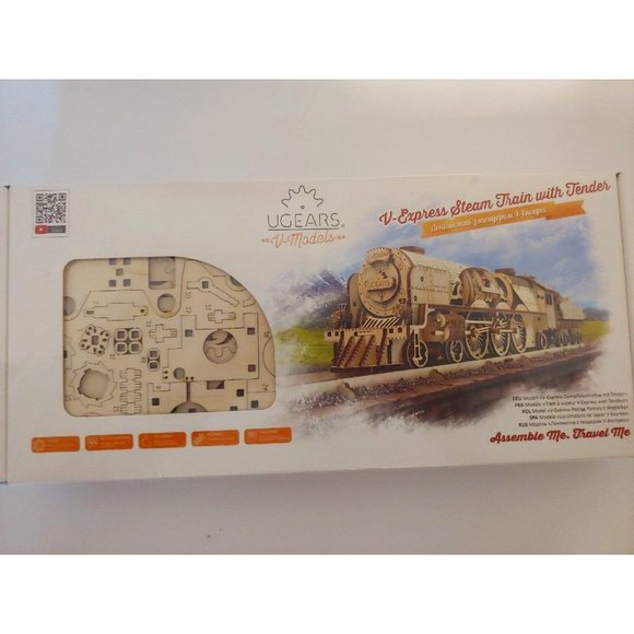 UGEARS Steam Locomotive with Tender Mechanical 3D Wooden Model - Picture 1 of 9